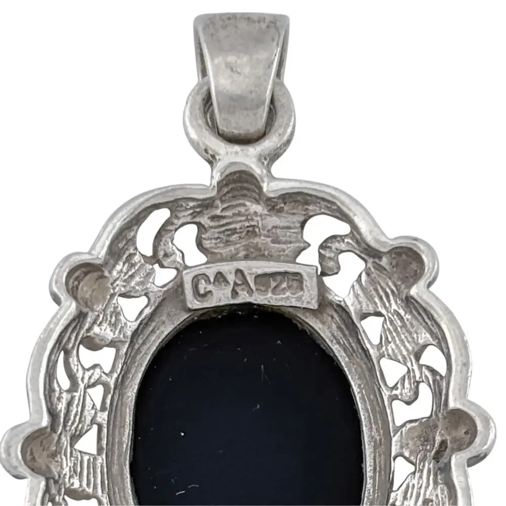Vintage Sterling Silver 925 Onyx Filigree Pendant